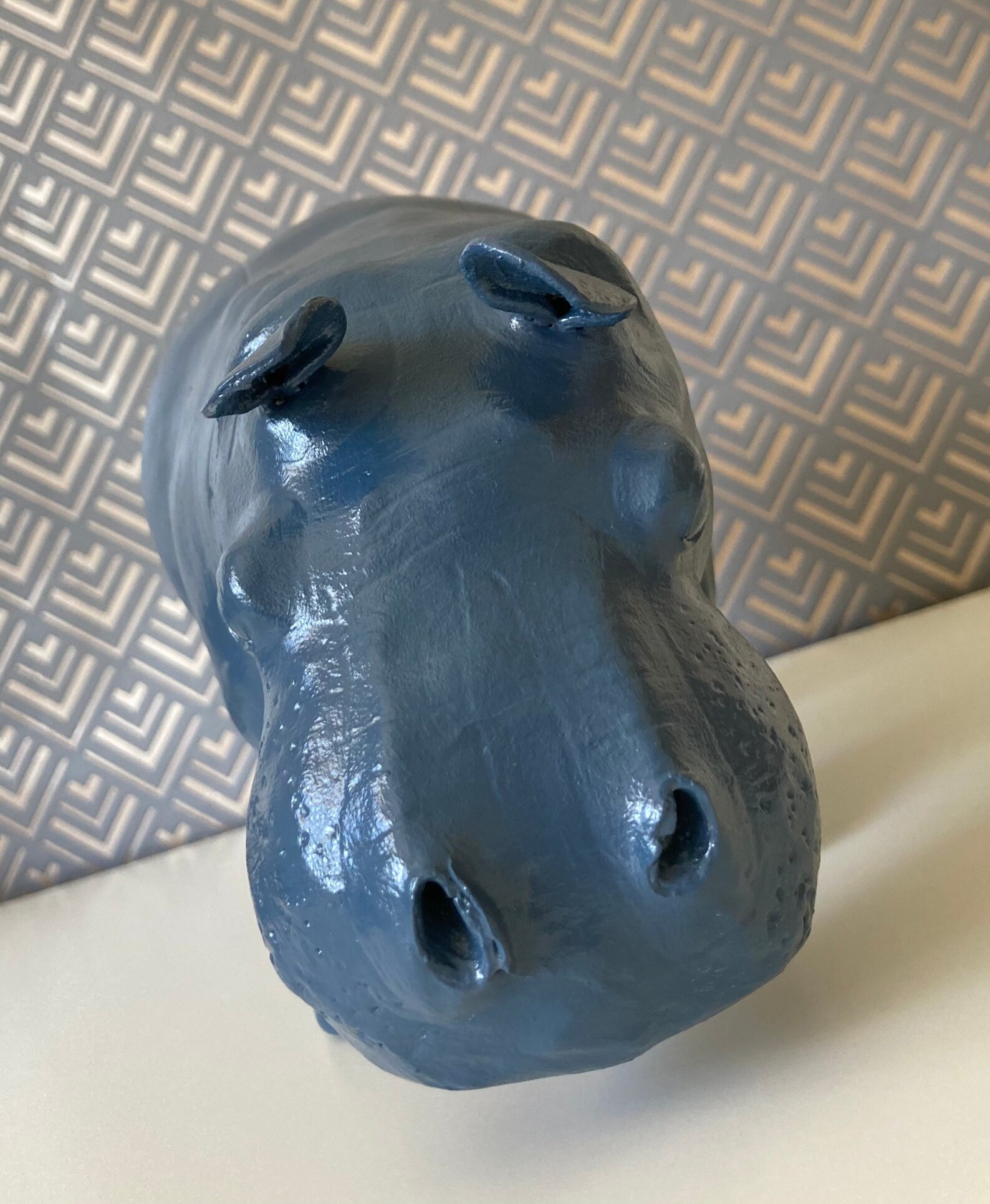 Blue Papiermâché Hippopotamus Ornament Etsy