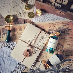 Coffret cadeau de tampons vintage et de cire | Cadeau poétique | Style vintage