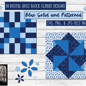 50 Blue Digital Quilt Blocks Clipart, Wall Art in PNG, JPG, SVG at 300 dpi