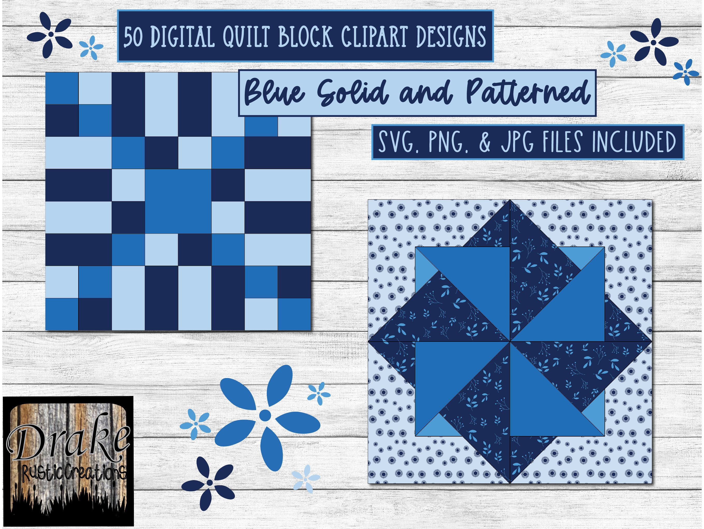 50 Blue Digital Quilt Blocks Clipart, Wall Art in PNG, JPG, SVG at 300
