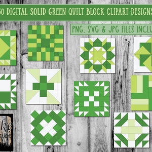 50 Solid Green Digital Quilt Blocks Clipart, Wall Art in PNG, SVG, JPG at 300 dpi