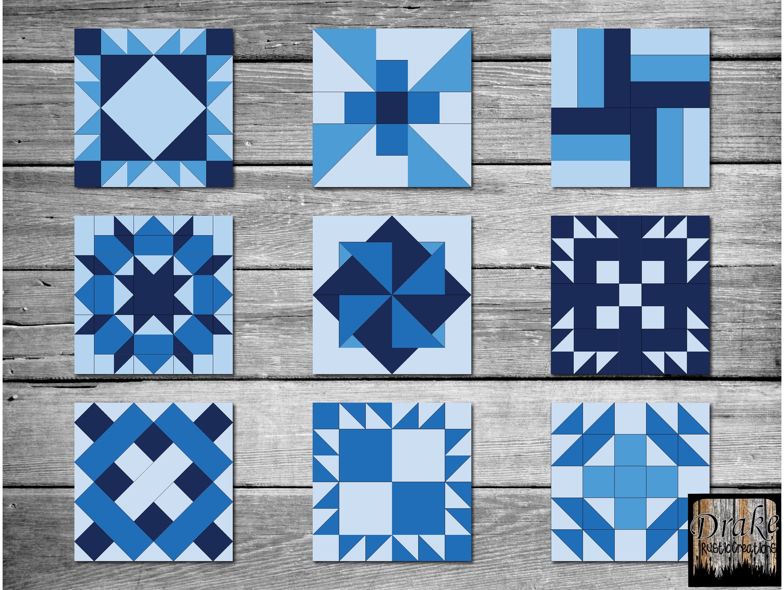 50 Blue Digital Quilt Blocks Clipart, Wall Art in PNG, JPG, SVG at 300