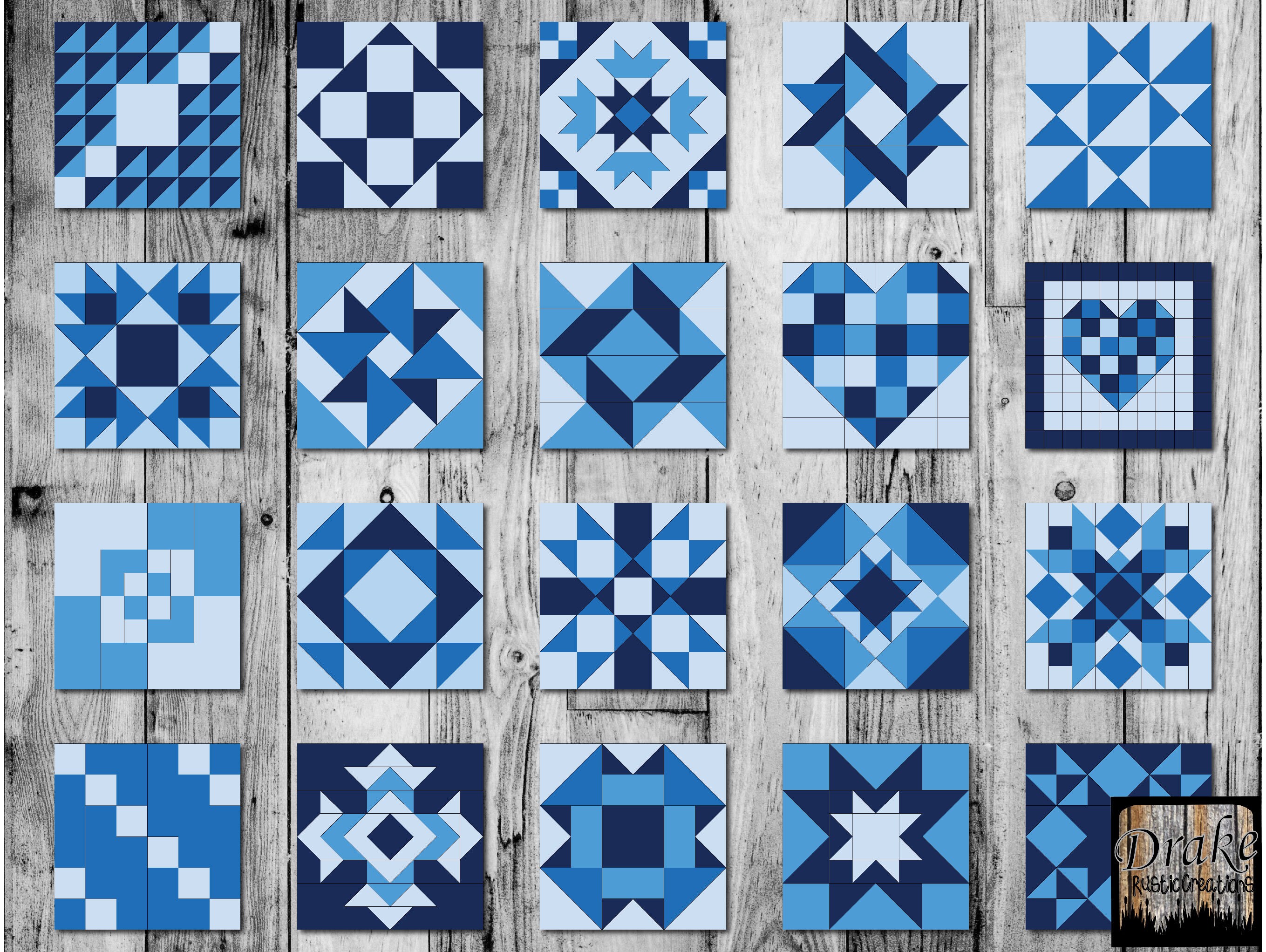 50 Blue Digital Quilt Blocks Clipart, Wall Art in PNG, JPG, SVG at 300