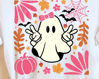 Fantasma rosa de Halloween Svg, disfraz de Halloween para niños Svg, temporada espeluznante Svg, vibraciones espeluznantes Svg, fantasma lindo Svg, Boo Svg, archivo de corte Svg para Cricut