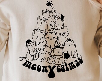 Meowy Catmas Svg, Julkatt Svg, Kattälskare Svg, Kattprydnad Svg, Catmas Svg, Kattgåva, Jultröja Svg, SVG för Cricut, Silhuett