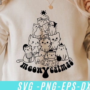 Meowy Catmas Svg, Kerstmis Cat Svg, Cat Lover Svg, Cat Ornament Svg, Catmas Svg, Cat Gift, Kerstshirt Svg, SVG voor Cricut, Silhouet