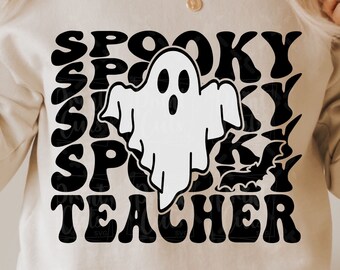 Spooky Teacher Svg, Trick or Teach Svg , Retro Halloween Svg, Spooky Vibes ,Halloween Teacher Svg , Fall Vibes Svg , Svg Cut File For Cricut