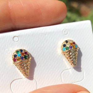 Icecream Stud Ear Ring • Colorful Summer Crystal • Cherry Ice cream Watermelon Red Green Ear Ring • Rainbow Hypoallergenic Nickel free