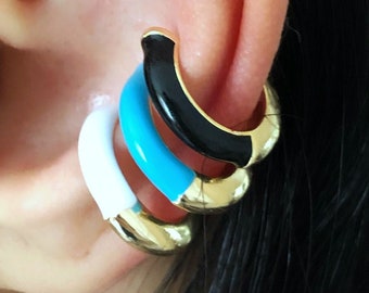 Black Ear Cuff • Ear Cuff No Piercing • Y2K White Turquoise Enamel Ear Wrap • No Piercing Hypoallergenic Nickel free Gift for her • Huggie