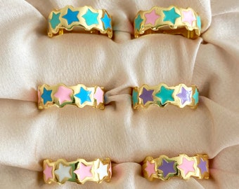 Mood Ring • Star Jewelry Y2K • Adjustable Colorful Enamel Star Ring • Summer Trendy Pink Signet Ring •Celestial Minimalist Friendship Ring