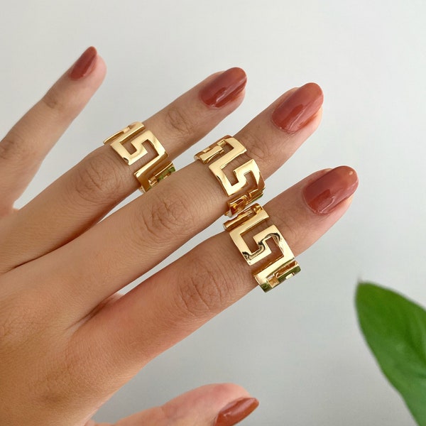 Greece Key Ring • Gold Greek Key Meander Ring • Adjustable Greece Key • Meander Ring Greek Ring  • Golden Greek Key Design • 18k Key Ring