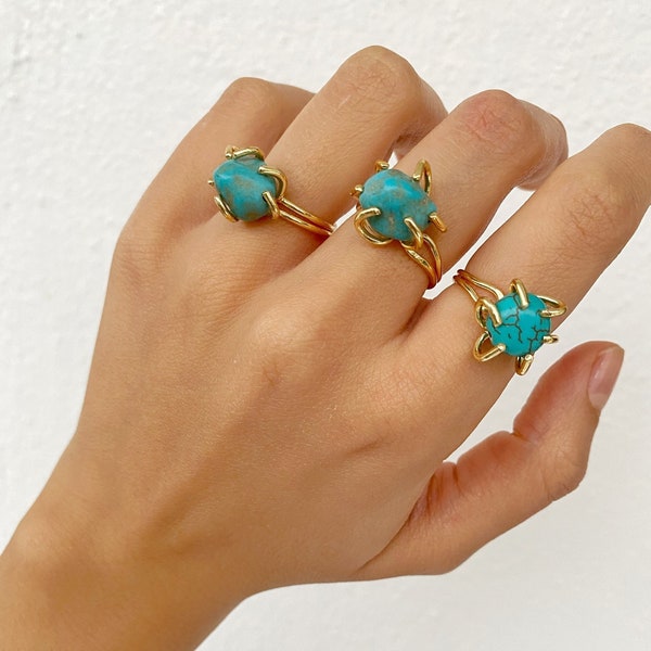 Raw Turquoise Gold Ring • Healing Crystal Turquoise Cuff Bracelet• Gold Bracelet Bangle • Raw December Birthstone Ring • Gemstone Bangle