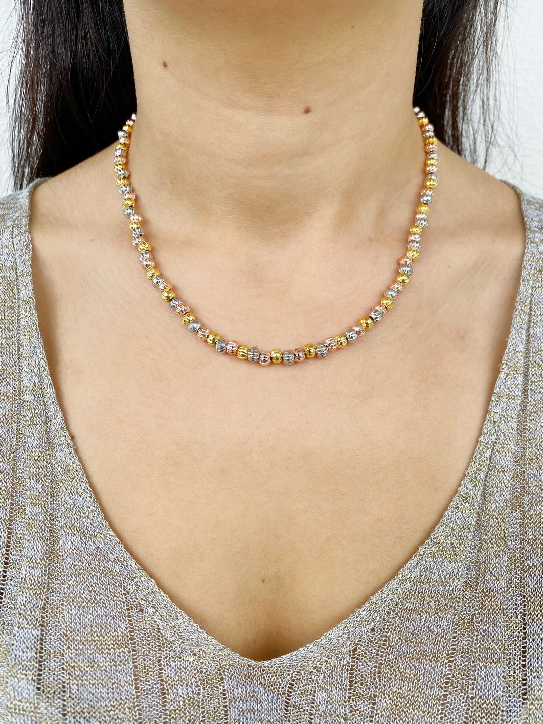 Round Ball Bead Necklace 5mm Gold Ball Choker Rose Gold Silver Sphere