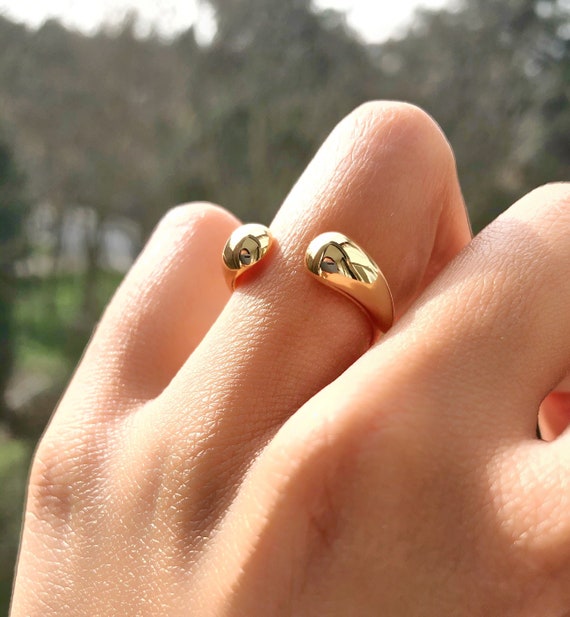 Thick Gold Cuff Ball Ring Chunky Open Dome Band Bold Stacking Ring