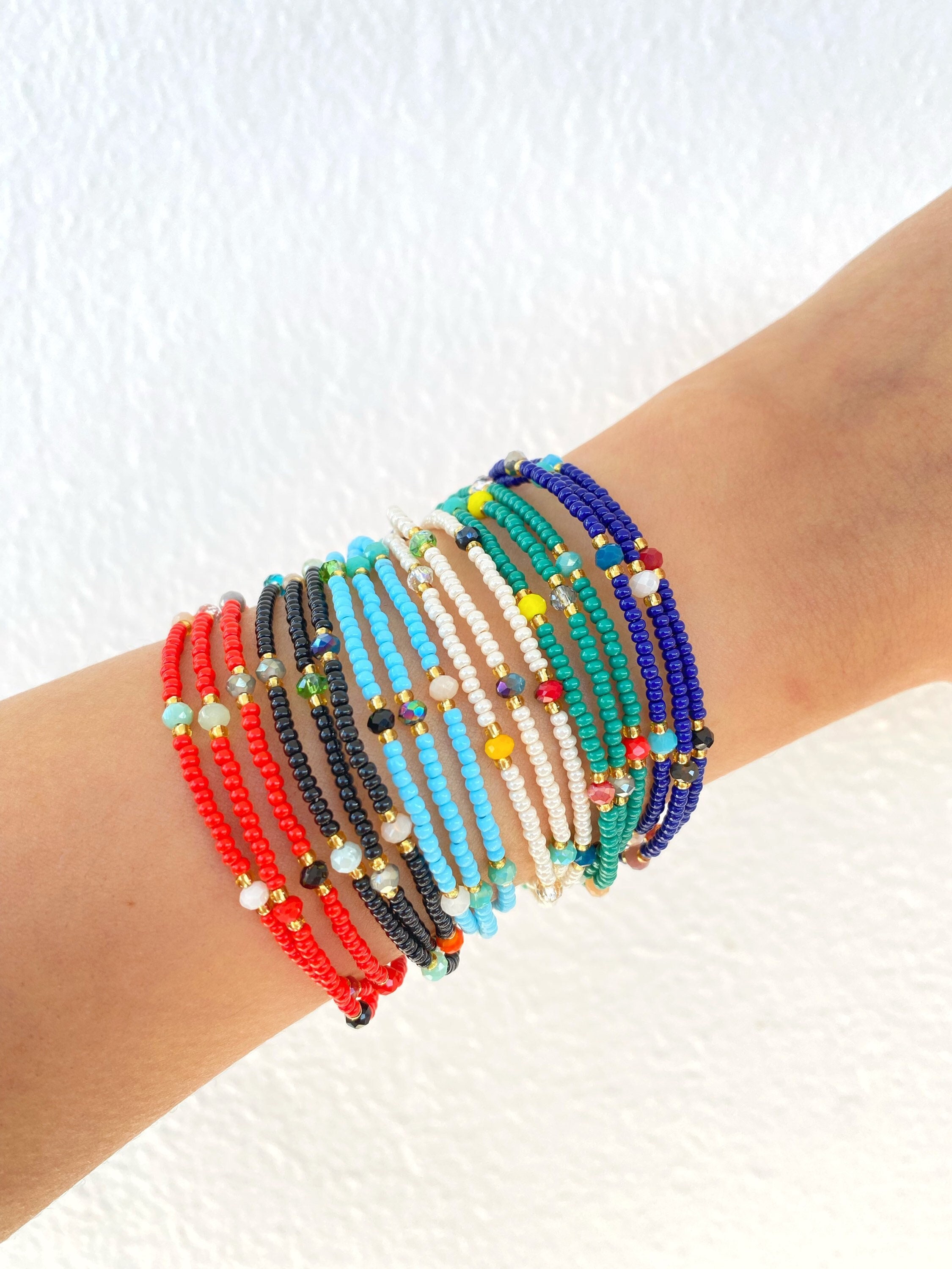 Seed Bead Bracelet Tiny Bead Miyuki Bracelet Surfers Bracelet Red
