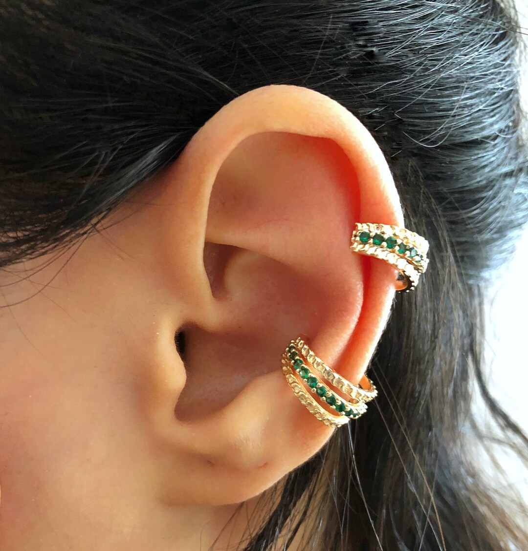 Colored Pave Ear Cuff No Pierce Cartilage Crystal Ear Cuff Wrap Green