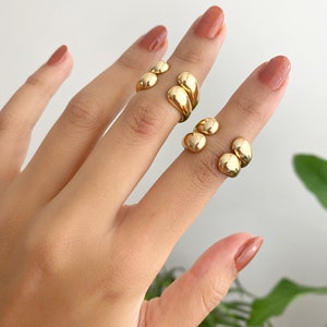 Thick Gold Cuff Ball Ring • Chunky Open Dome Band • Bold Stacking Ring • Gold Ball Ring