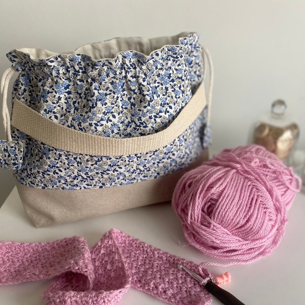 sac à projet pour travaux d’aiguille tricot et crochet, en tissu coton liberty