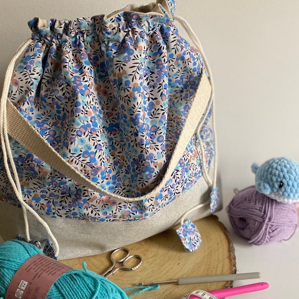 Sac à projet pour tricot et crochet en tissu coton motifs Olivier liberty