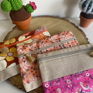 Flat zipped cotton pencil case