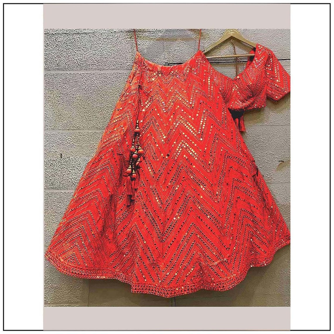 peach mirror work lehenga