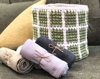 Handmade crocheted baskets, storage basket, gift basket, cosmetics baskets, organizer basket, baskets of yarn, green basket