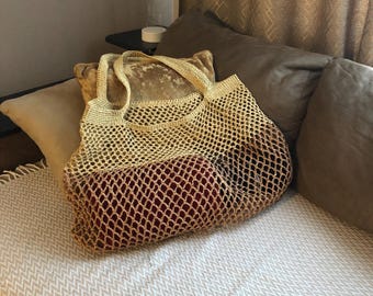 Summer straw beach tote, raffia large shoulder bag, crochet beige woman natural bag