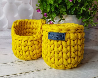 Handmade crocheted baskets, storage basket, gift basket, cosmetics baskets, organizer basket,  a set of knitted baskets, baskets of yarn