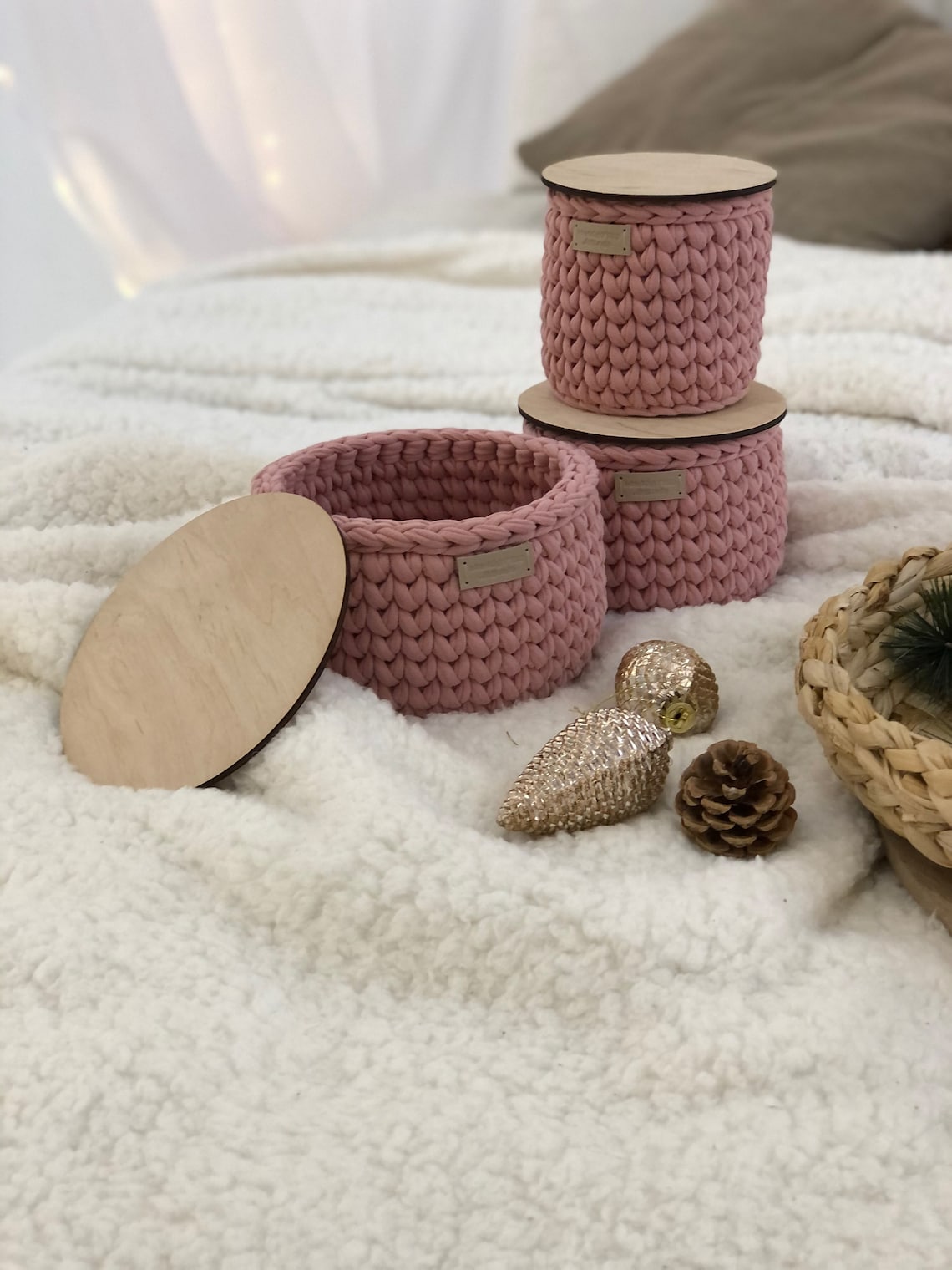 Round Basket Lid Wooden Lid Knitted Basket Lid Lid for Etsy UK