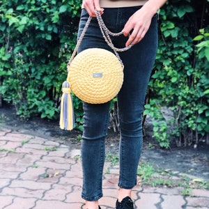 Round bag, circle bag, macaron bag, Knitted bag of knitted yarn, handmade women bag, cotton bag, Shoulder bag, clutch bag, stylish bag