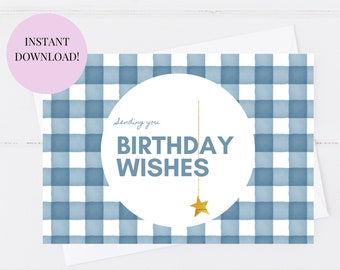 birthday card, birthday wishes, cute birthday card, happy birthday, instant download, printable birthday card, gingham card