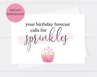 printable happy birthday card, 4x6, birthday sprinkles, instant download, cute birthday card, sweet birthday card, birthday card printable