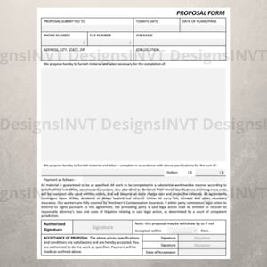 Proposal Form Template for Contractor | Contractor Tracker| Job Proposal | ditable Business Forms | 8,5 x 11 in - A4