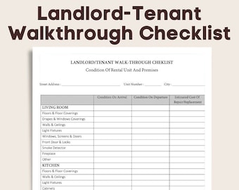 Landlord Tenant Walkthrough Checklist | Printable PDF File | Editable MS Word File | Instant Download