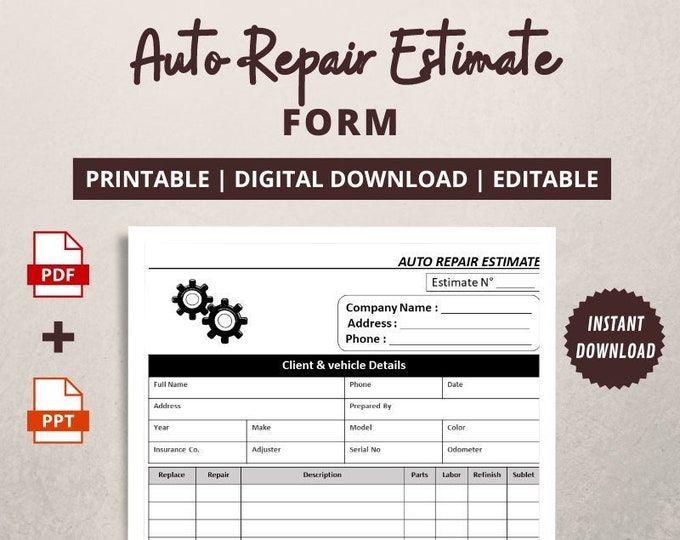 Auto Repair Invoice Bill Ticket Order Estimate Workshop Technician