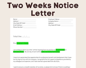 Professional Two Weeks Notice Letter Template