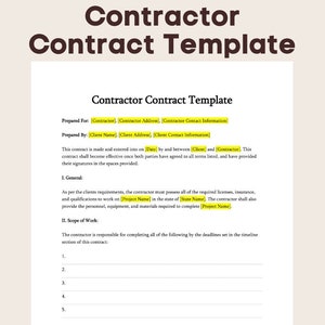 Editable Business Contract | Contractor Contract Template | Printibale General Contractor Agreement Template | MS Word & PDF