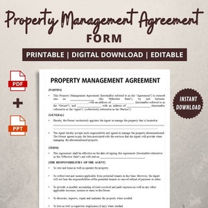Property Management Agreement Form | Residential or Commercial Property Management Contract Template | PPT and PDF file - Instant Download