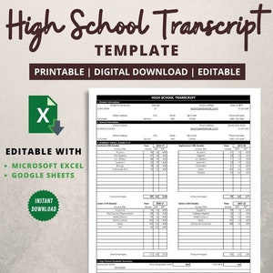 Fillable High School Transcript Template: Editable GPA Form (Digital Download)