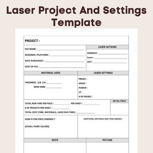 Laser Project and Settings Template - Etsy