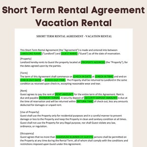 Simple Short Term Rental Agreement - Vacation Rental | Editable MS WORD File