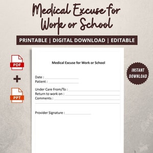 Medical Excuse Form: Printable, Editable Template (PDF, PPT)