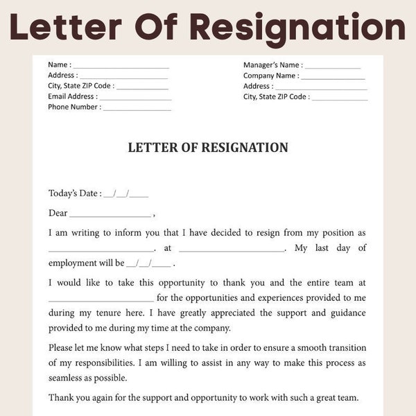 Sample Resignation Letter Template | MS WORD/PDF File