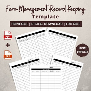 Farm Management Record Keeping Template | Printable and Editable Farm Management Record Sheet For Farmers | Instant Download | PDF&PPT files