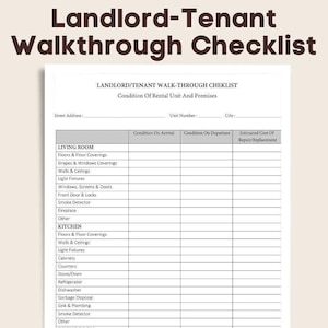 Landlord Tenant Walkthrough Checklist | Printable PDF File | Editable MS Word File | Instant Download