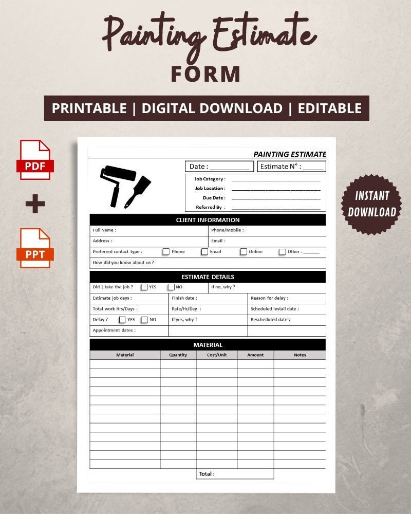 Painting Estimate Form Painter Estimating Sheets Printable Etsy painting-estimate-form-painter-estimating-sheets-printable-etsy