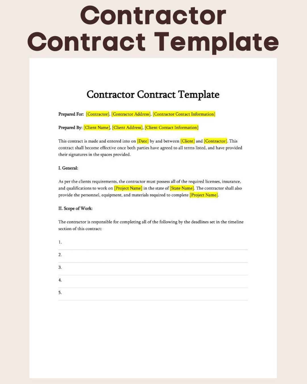 Editable Business Contract | Contractor Contract Template | Printibale