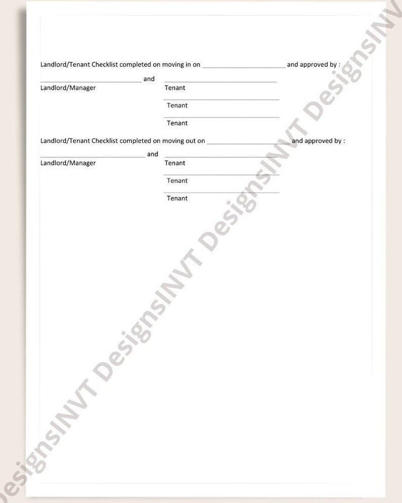 Landlord Tenant Walkthrough Checklist | Printable PDF File | Editable ...