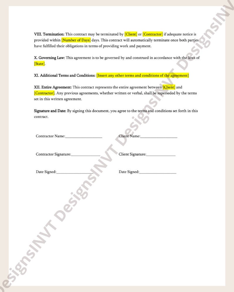Editable Contractor Contract Template: MS Word & PDF - Etsy