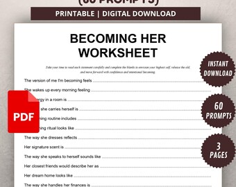 Werde Ihr Arbeitsblatt | Glow Up Journal Printable |  Ausfüllanweisungen | PDF zur Selbstschulung